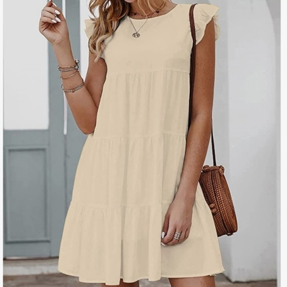 Chic Cream Ruffle Sleeve Mini Dress